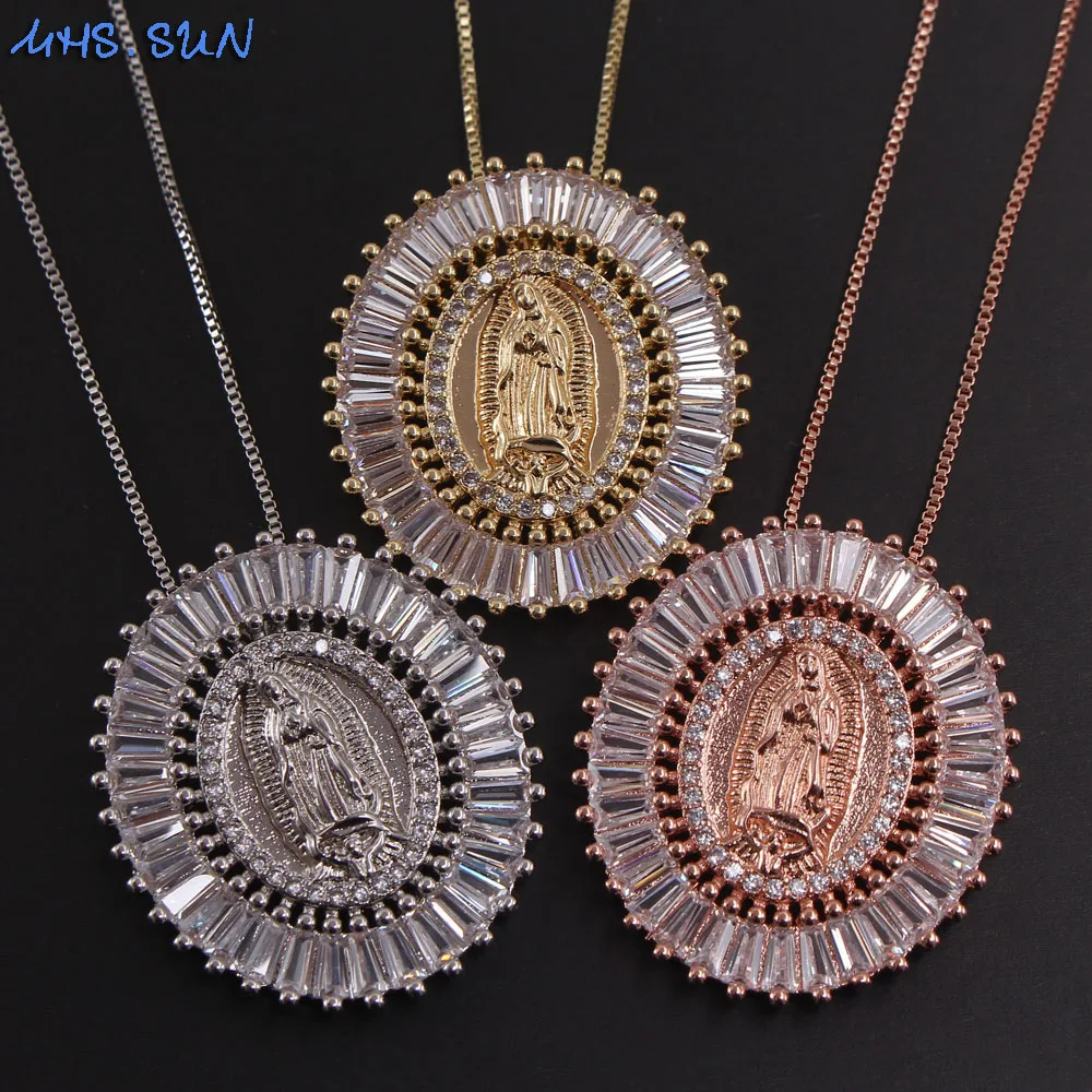 MHS.SUN AAA cyrkon religia biżuteria katolicka dziewica Guadalupe naszyjnik moda złoty/srebrzony Choker dla kobiet mężczyzn