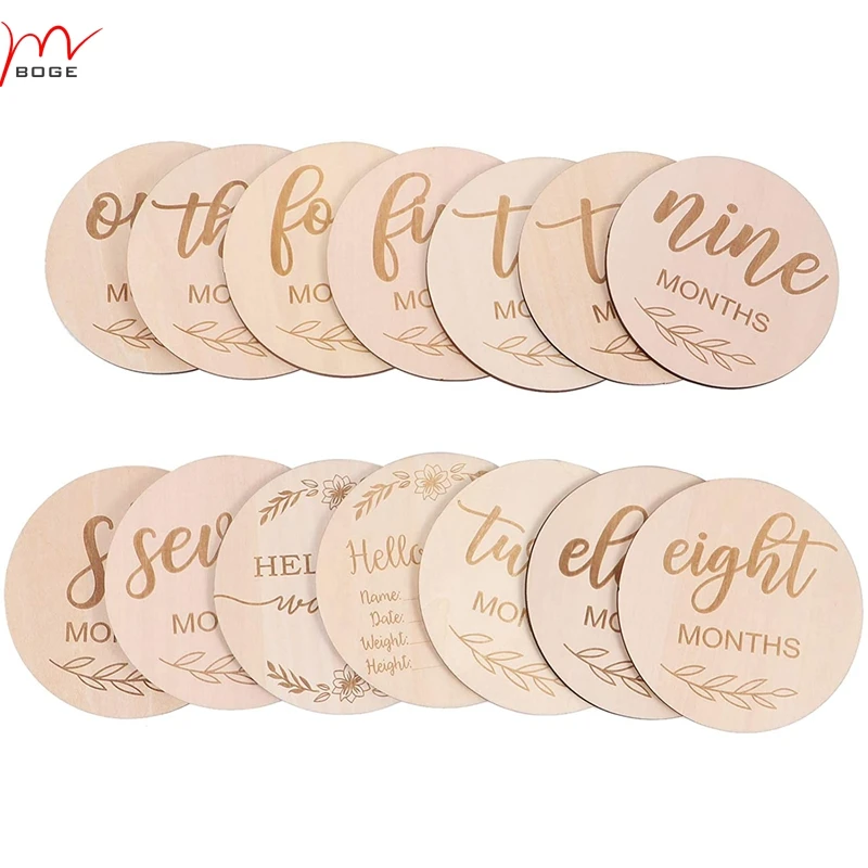 14pcs Wooden Baby Monthly Milestone Cards Baby Milestone Discs for Photo Props Baby Shower Gifts