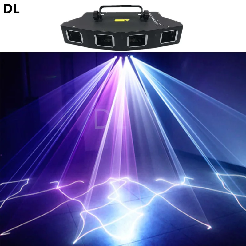 

New DJ World 4 Head RGB Mixed Color Beam Line Scanner Halloween Projector Stage Effect Laser Lighting Pattern Party Disco Lights