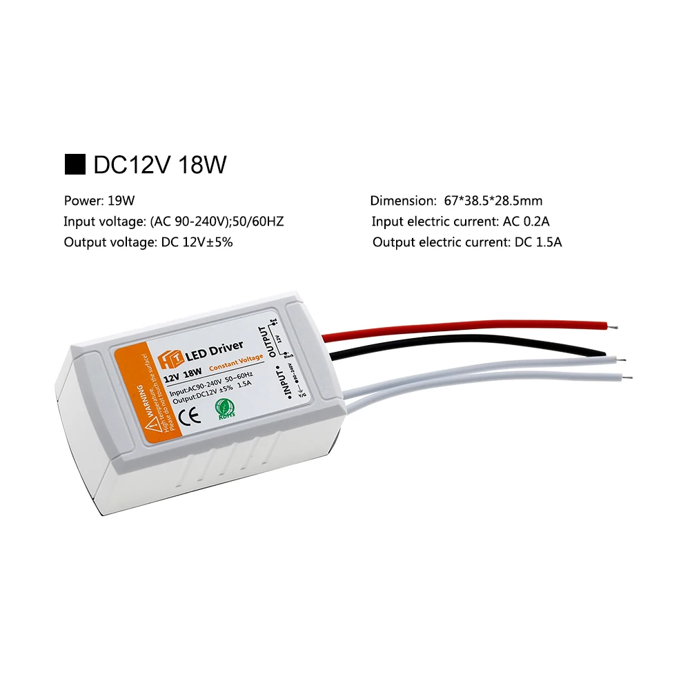 LED Lighting Transformers DC12V 18W 36W 72W 100W High Quality Safe Driver For LED Strip Switching Power Supply.