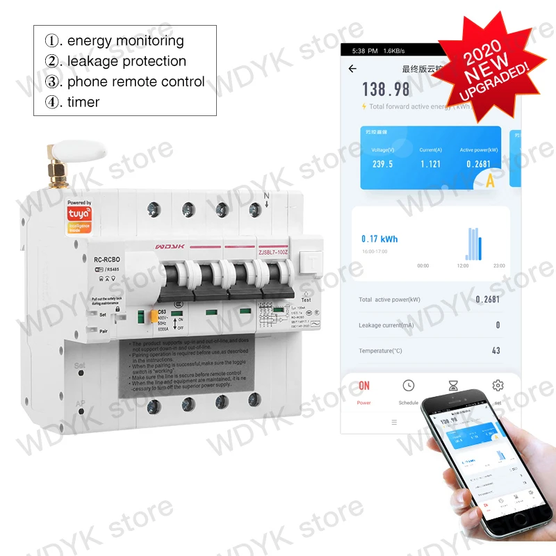 three phase Tuya Din rail WIFI Smart Energy Meter leakage  protection  kWh Meter wattmeter voice control alexa google home