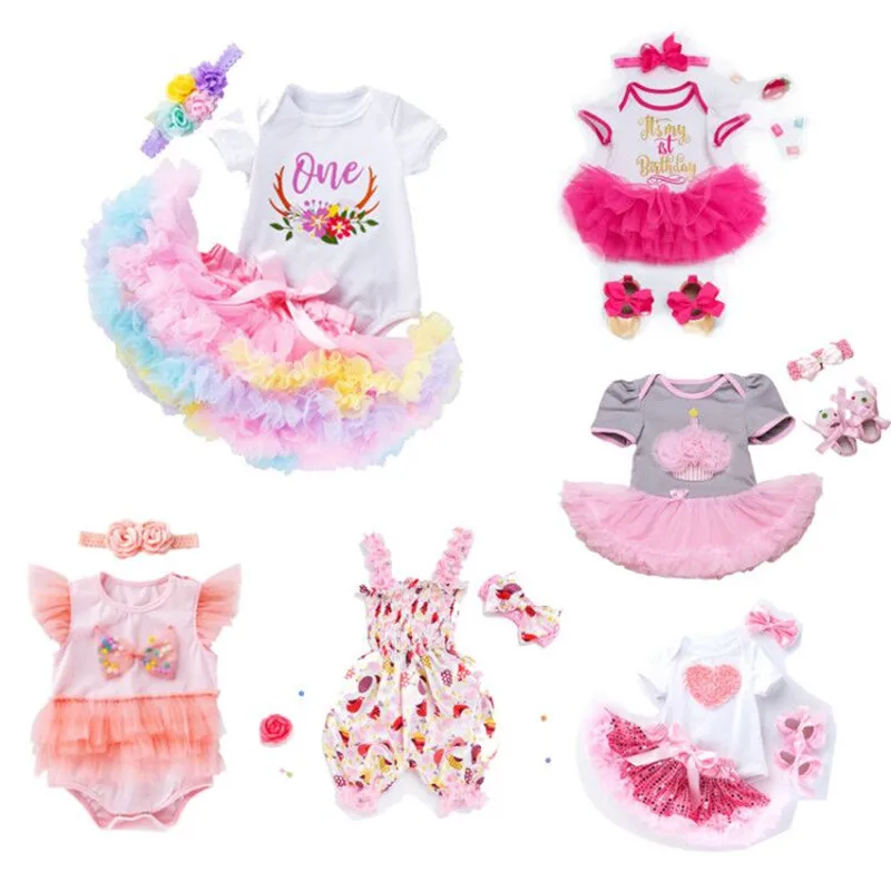 Nette Reborn Puppe Kleidung Fit 19-22 zoll Baby Reborn Puppe Mit Haar Band Mädchen Spielzeug DIY Puppe zubehör Geburtstag Geschenk Für Kind