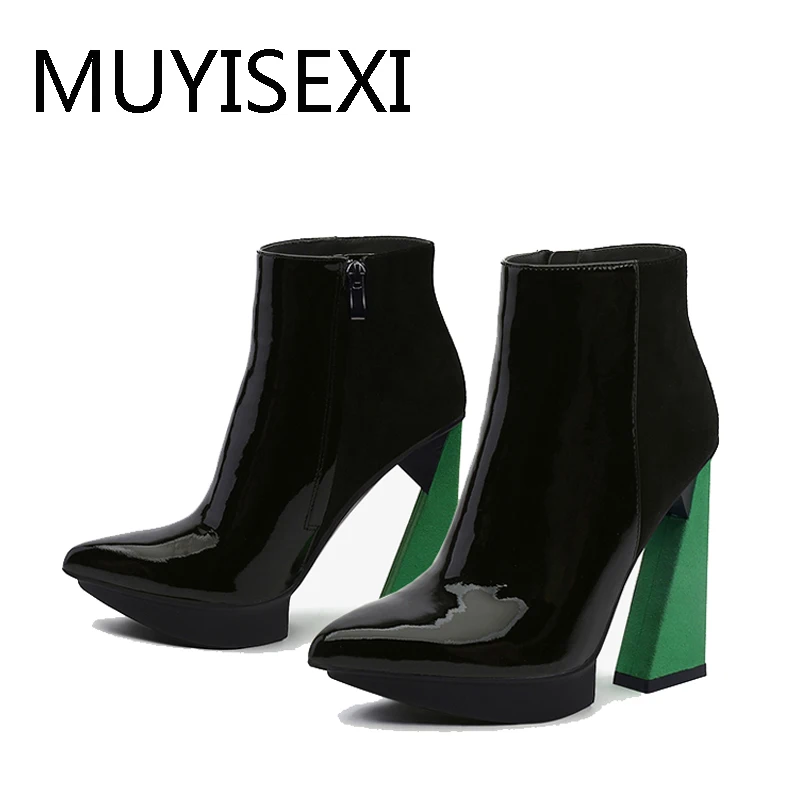 Autumn Boots Ankle Women Boots 11.5cm Extreme High Heels Pointed Toe Winter Slip-On Botas Mujer Black HL196 MUYISEXI