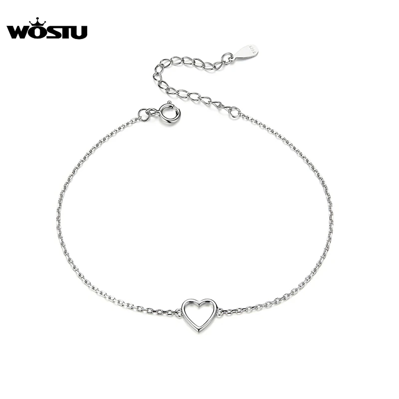 WOSTU S925 Love Shape Bracelet 2019 New Arrival 100% Real 925 Sterling Silver Simple Bracelet For Women Birthday Gift CQB159