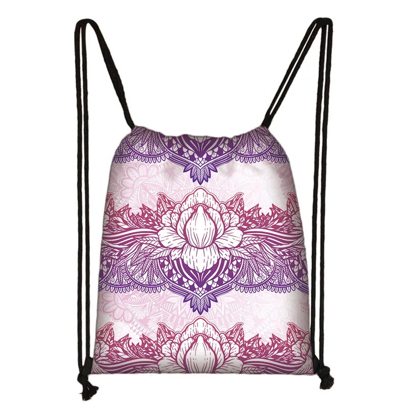 Sac à Dos à Imprimé Floral de Mandala pour Femme, Sacoche de Rangement Portable et Pliable pour Voyage et Shopping