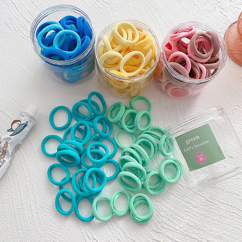 SainMax 50pcs Women Elastic Hair Bands Rainbow Colorful Ponytail Holder Ties for Girls Hair Bobbles Accessories