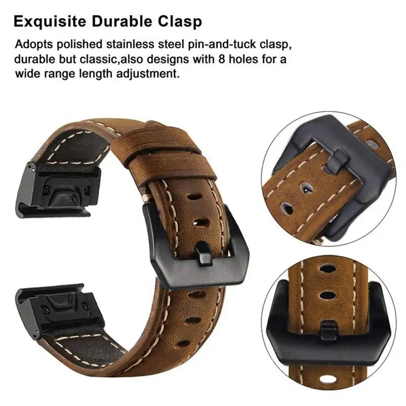 Handmade Crazy Cowhide Watchband For Garmin Fenix 7S 5S 6S 5 6 7 5X Plus 6X Pro MK1 Leather Strap Quickly 20/22/26mm Wristband