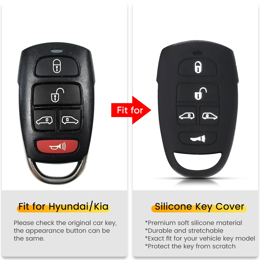 KEYYOU Silicone per Hyundai Entourage Kia Sedona telecomando 5 pulsanti custodia portachiavi Fob 2006 2007 2008 2009 2010 2011 2012 2014