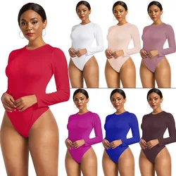 13 Colors Long Sleeve O Neck Casual Bodysuit Women Body Tops White Black Nude Red Party Bandage Bodycon Romper Body suit Jumper