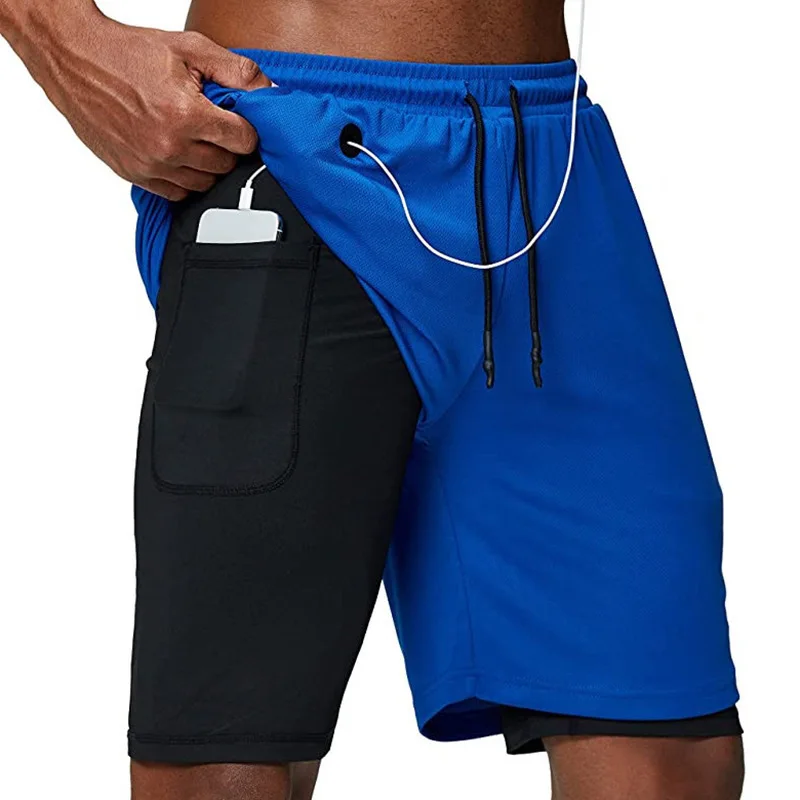 Running Shorts Men 2 In 1 Double-deck Sport Gym Shorts Quick Dry Fitness Jogging Short Pants Training Workout Summer Men Shorts