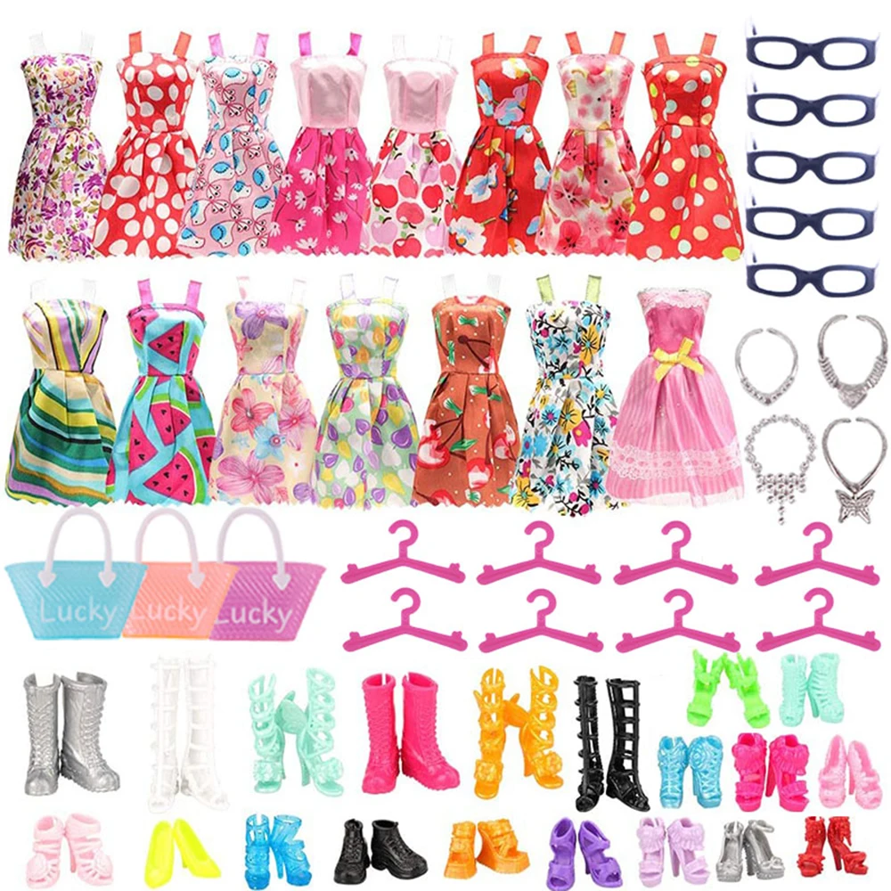 Random 1 Set Doll Accessories For Barbie Clothes Accessories Shoes Boots Dress Handbags Crown Hangers Glasses Doll Clothes 12''