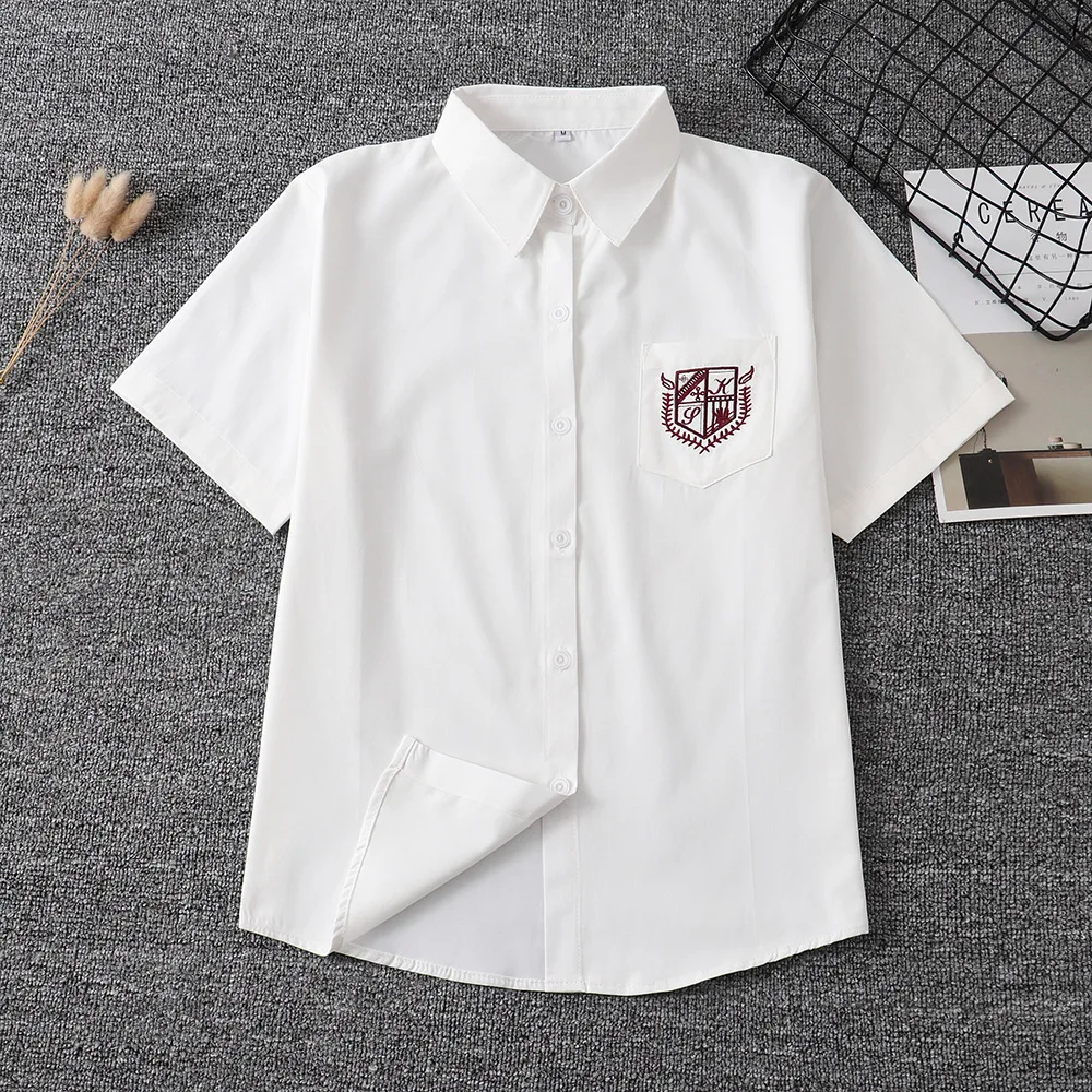 Uniforme escolar japonés Jk para niñas, uniforme de trabajo bonito bordado, de manga corta Camiseta blanca, 2020