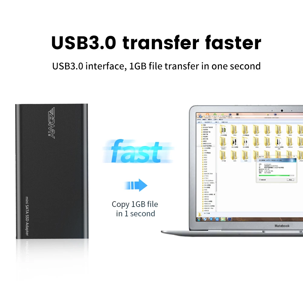 ZOMY mSATA To USB3.0 Solid State Drives External SSD Case Portable Enclosure Micro Interface ForLaptop Black Blue Shell for 2280