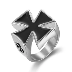 New Vintage silver color Male stainless steel Rings Armor Shield Knight Templar Crusader Cross Medieval Signet Retro For Men