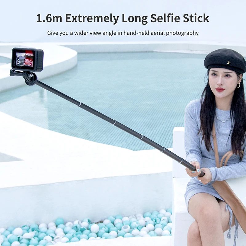 1.6m Metal Ultra-Long Monopod Extendable Selfie Stick for Insta360 One X2 Gopro 10 Sports Camera Foldable Selfie Stick for Phone