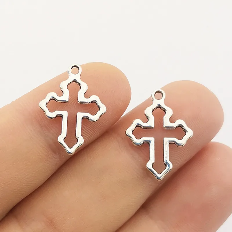 30pcs Charms Hollow Lovely Cross 21x15mm Antique Silver Color Pendants DIY Crafts Making Findings Handmade Tibetan Jewelry