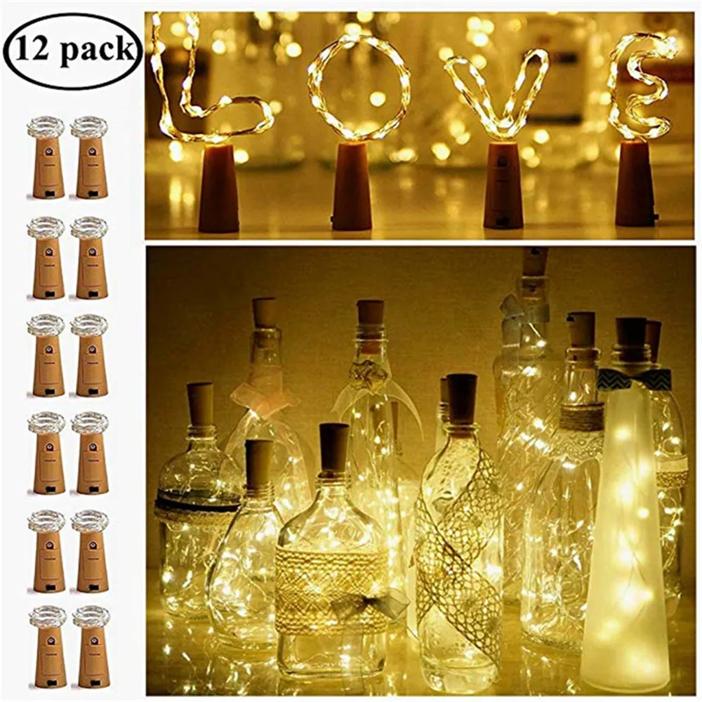 Wine Bottle with Cork 20LED Bottle Lights Battery Cork For Party Wedding Christmas Halloween Bar Decor Warm White String LED