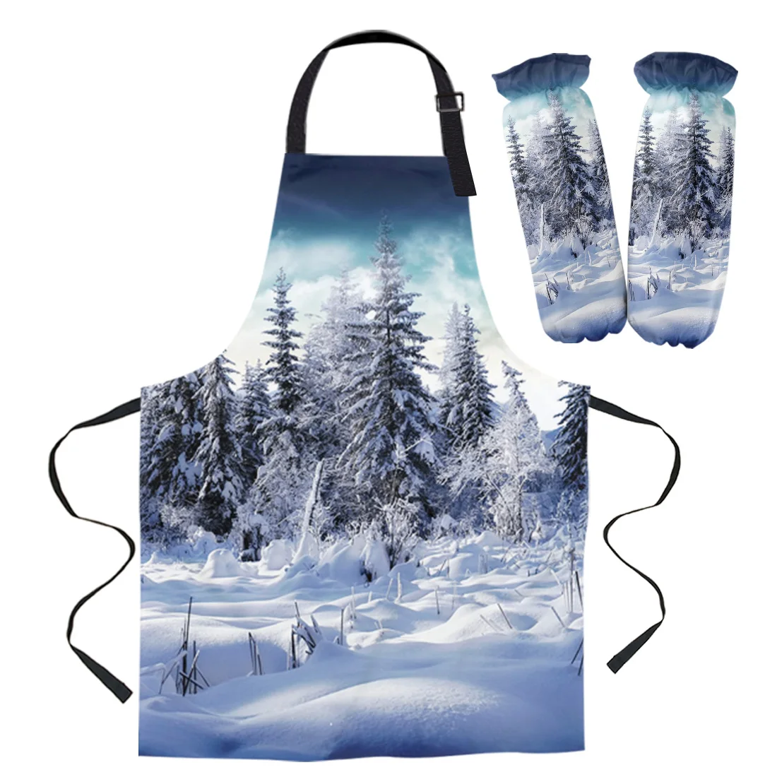 Beautiful Snow Scene Apron Kitchen Home Cooking Baking Waist Bib Aprons for Woman Cleaning Items