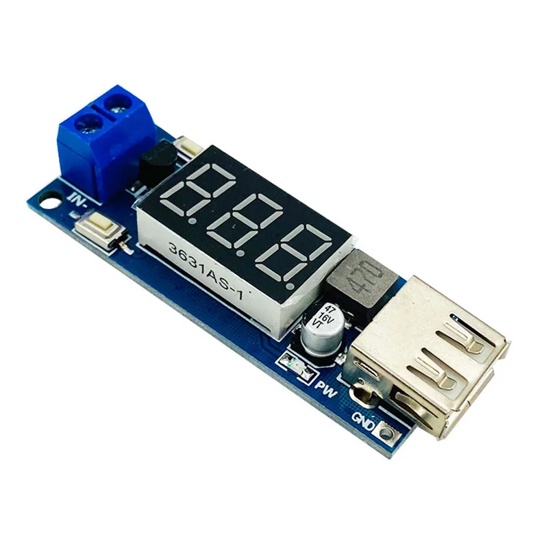 DC 4.5-40V to 5V 2A USB Charger LED Step-down Buck Converter with Voltmeter Module Low Power Automatic Protection