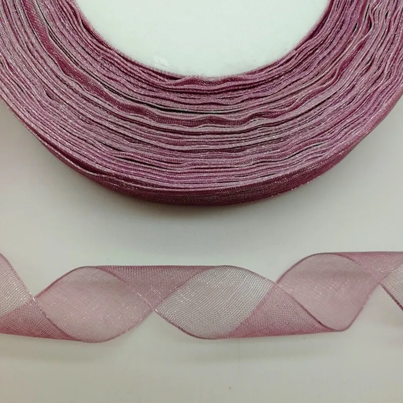 Hot 50 Yards 10/20/50มม.กว้าง Pale Mauve สีซาตินขอบ Sheer Organza ริบบิ้น DIY