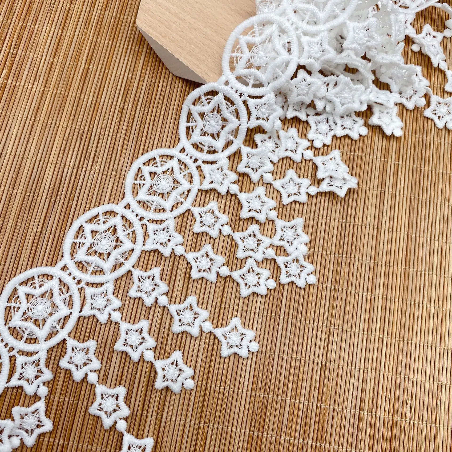 3Yards Embroidery White Black Tassel Stars Lace DIY Sewing Garment Curtain Home Furnishing Skirt Children'sClothes Accessories