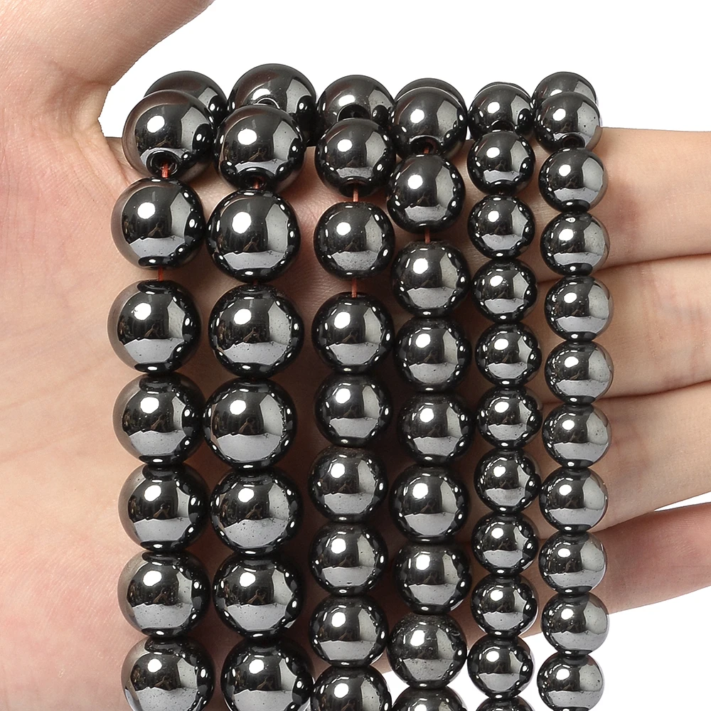 Natuaral Stone Beads Hematite Round Loose Beads for DIY Jewelry Making Bracelet Necklace Earring Accessories 4/6/8/10/12mm