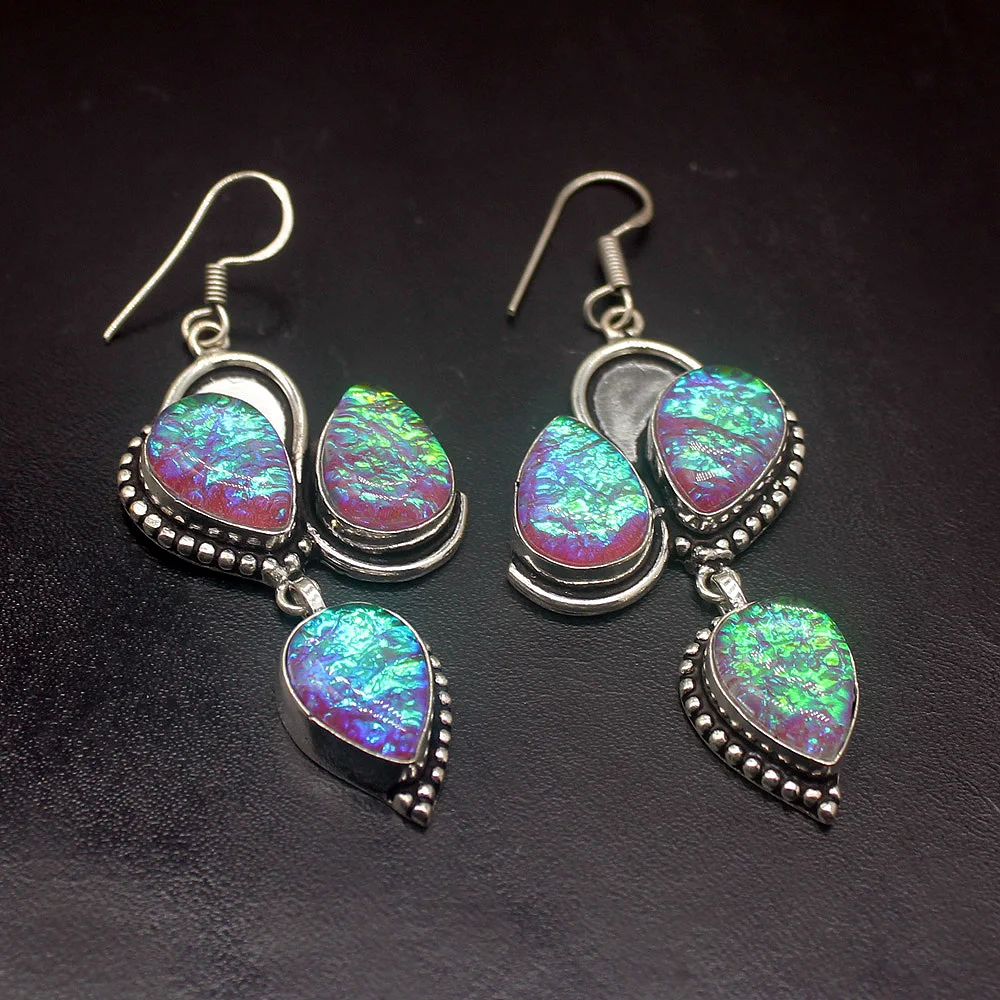 Gemstonefactory Big Promotion Single Unique 925 Silver Vintage Natural Dichroic Glass Women Earrings 20210004