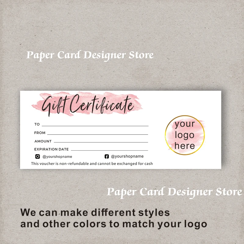 Custom Modern Gift Card ADD YOUR LOGO Rose Gold Gift Certificate Pink Gold Gift Certificate Gift Voucher For Customers