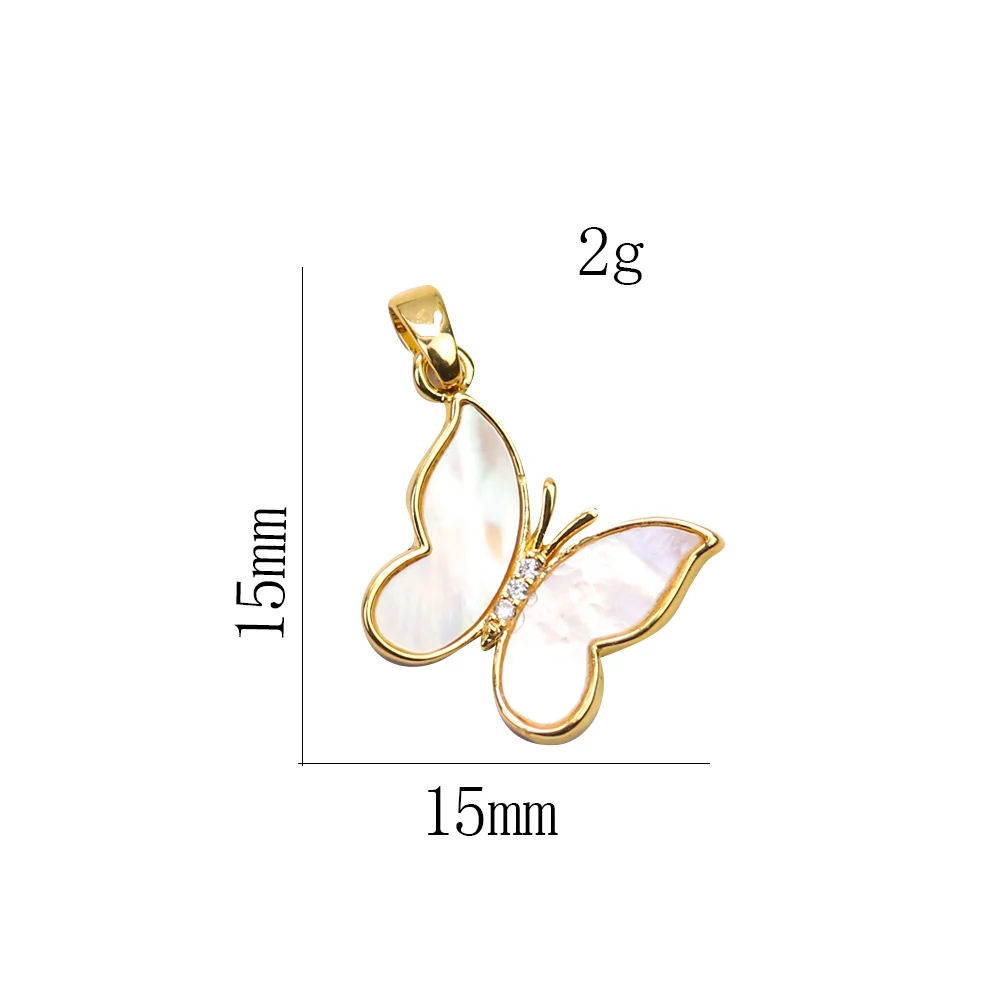 Natural Mother of Pearl Butterfly Charms Inlaid Zircon Gold Plated Animal Pendant Earrings Necklace Women DIY Jewelry Accessory