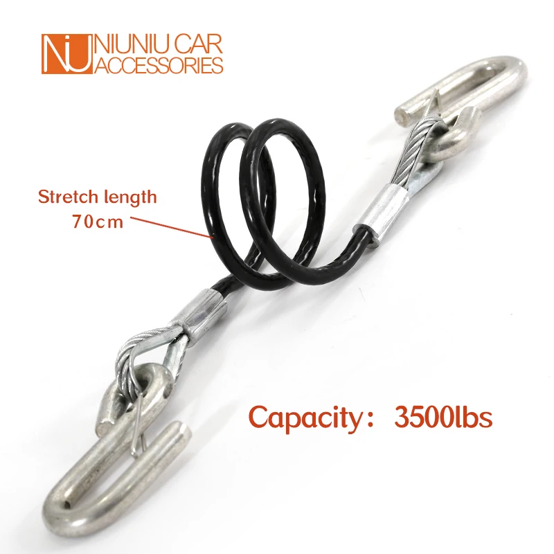 Trailer Safety Cables  Spring Chain Rope With Two S Hooks Capacity 3500LBS Stretch Length 70cm