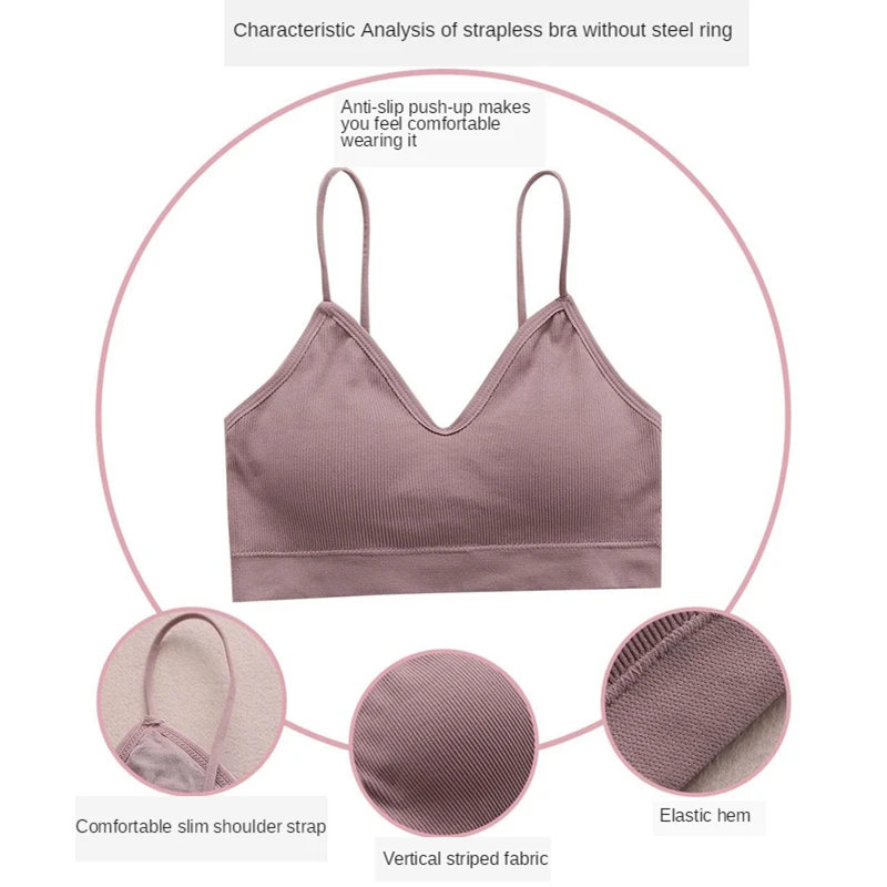 Women Student Summer Vest Korean Underwear Threaded Gather Camisole Girls Pure Color Fashion Joker Bra Lady Sports Yoga Sling