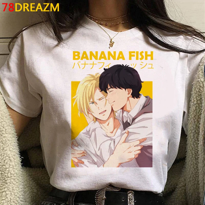 バナナ魚tシャツ男性フォローカジュアル白tシャツグラフィックtシャツ2021 tシャツトップtシャツ原宿かわいい