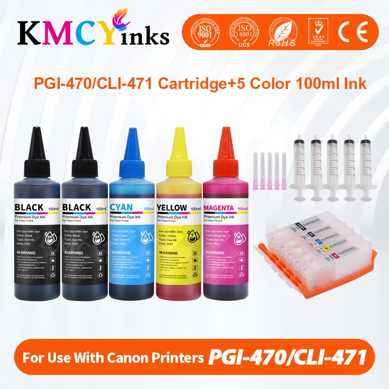 KMCYinks Dye Ink For Canon Pixma TS5040 TS 5040 TS6040 MG5740 Printer Refillable Ink Cartridge Refill chip For Canon PGI470