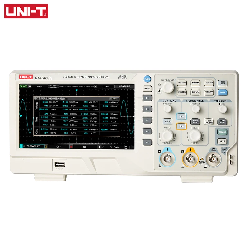 UNI-T Digital Storage Oscilloscope UTD2072CL 70MHz Automotive Oscilloscope 2 Channels USB Osciloscopio 500MSa/S Sampling Rate