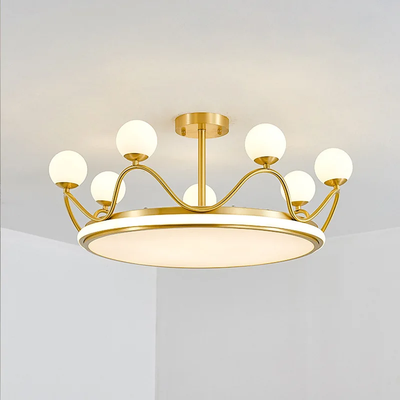 Children's Room Crown Copper Chandelier Princess Boys and Girls Indoor Bedroom Ceiling Lamp Modern Minimalist Lighting