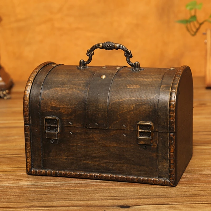 2024 New Wooden Pirate Jewelry Storage Box Vintage Treasure Chest for Wooden Organizer