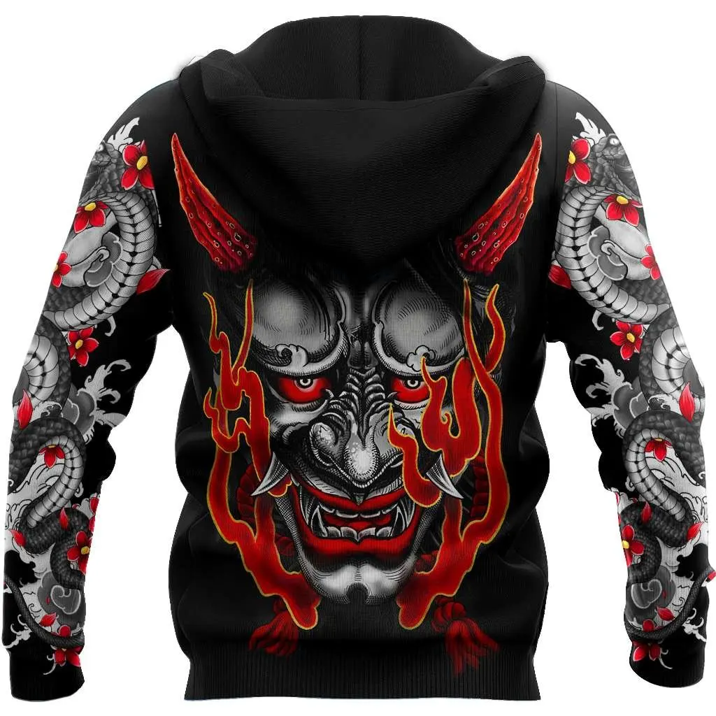 Samurai Oni Mask Tattoo 3D Printing Autumn Fashion Men Hoodie Unisex Hooded sweatshirt Street Casual Jacket Tracksuit DW708