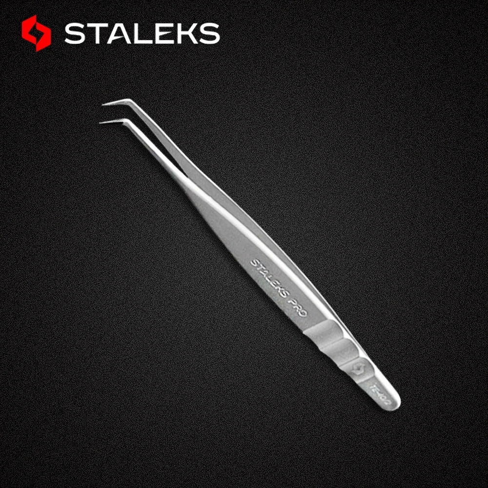 STALEKS PRO TE-40-2 Wave Pattern Embossing Tweezers Grafting Eyelashes Blooming ESD High Precise Hyper Fine AISI