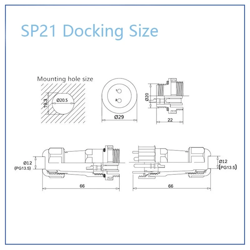 SP21 IP68 Waterproof Connector 2/3/4/5/7/9/12Pin Outdoor Power Wire Cable Docking Connector Male and Female Aviation Plug Socket