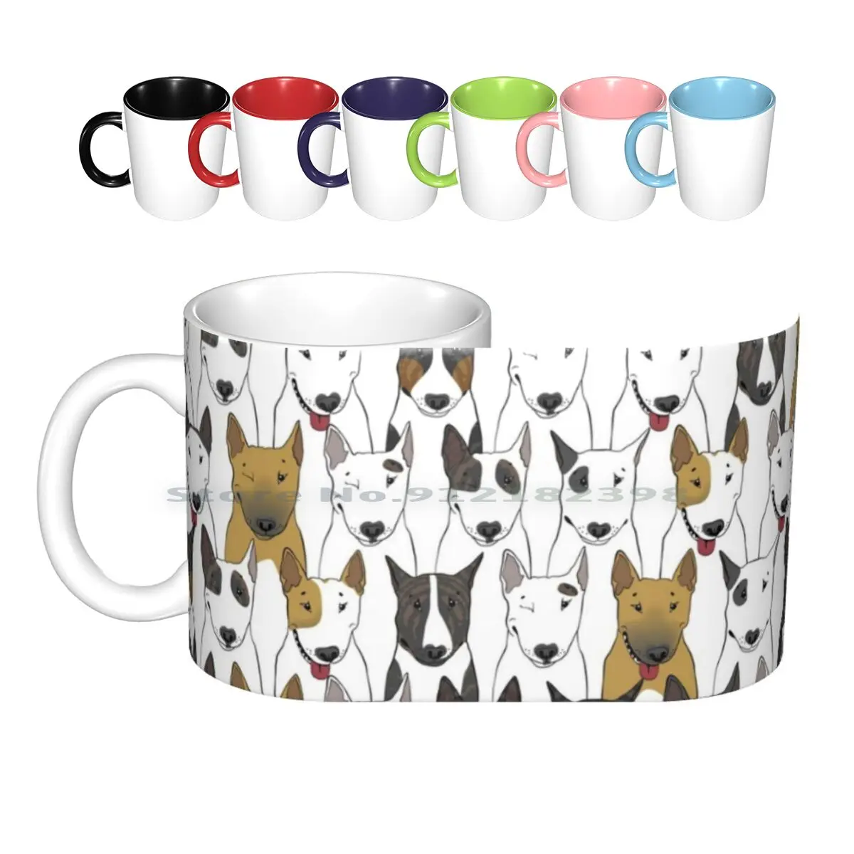 Funny Bull Terriers Pattern Ceramic Mugs Coffee Cups Milk Tea Mug Bull Terrier Pattern Seamless Multicolor Dog English Friend