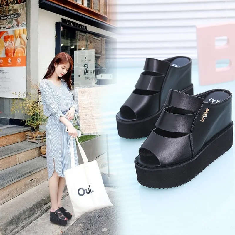 Platform Women Flat Sandals Thick-soled High Heels Platform Sandals Slope-heeled Fishmouth Summer Wedges Sandals for Girls