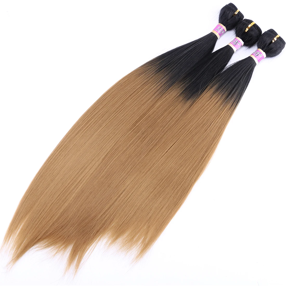 Extensiones de Cabello sintético para mujeres negras, mechones largos y rectos de fibra, Color dorado, ombré, sedoso, Cosplay