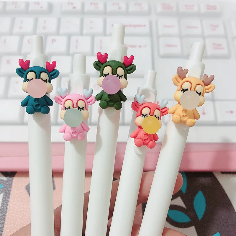 2PCS Cute Cartoon Press Pen Love Heart Rabbit Santa Claus Black Ink 0.5mm Gel Pen Student Stationery Items