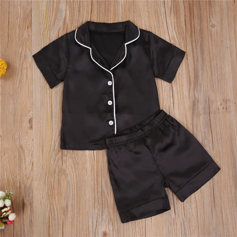 Baby Boy Black Satin Silk Pajama Sets Sleepwear Long Sleeve Top Pants 1-7Y Toddler Kids Children Summer Fall Casual Nightshirt