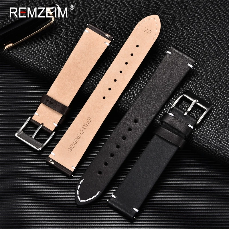 Leather Watchband Strap 18mm 20mm 22mm Quick Release Watch Strap Cowhide Handmade Black Dark Brown Vintage Leather Watchband