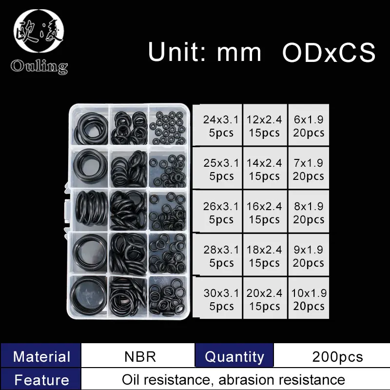 Ассортимент нитриловой силиконовой резины в штучной упаковке. Уплотнительное кольцо. Ремкомплект NBR. Уплотнительный клапан. Водонепроницаемая машина. Комплект маслостойких прокладок.