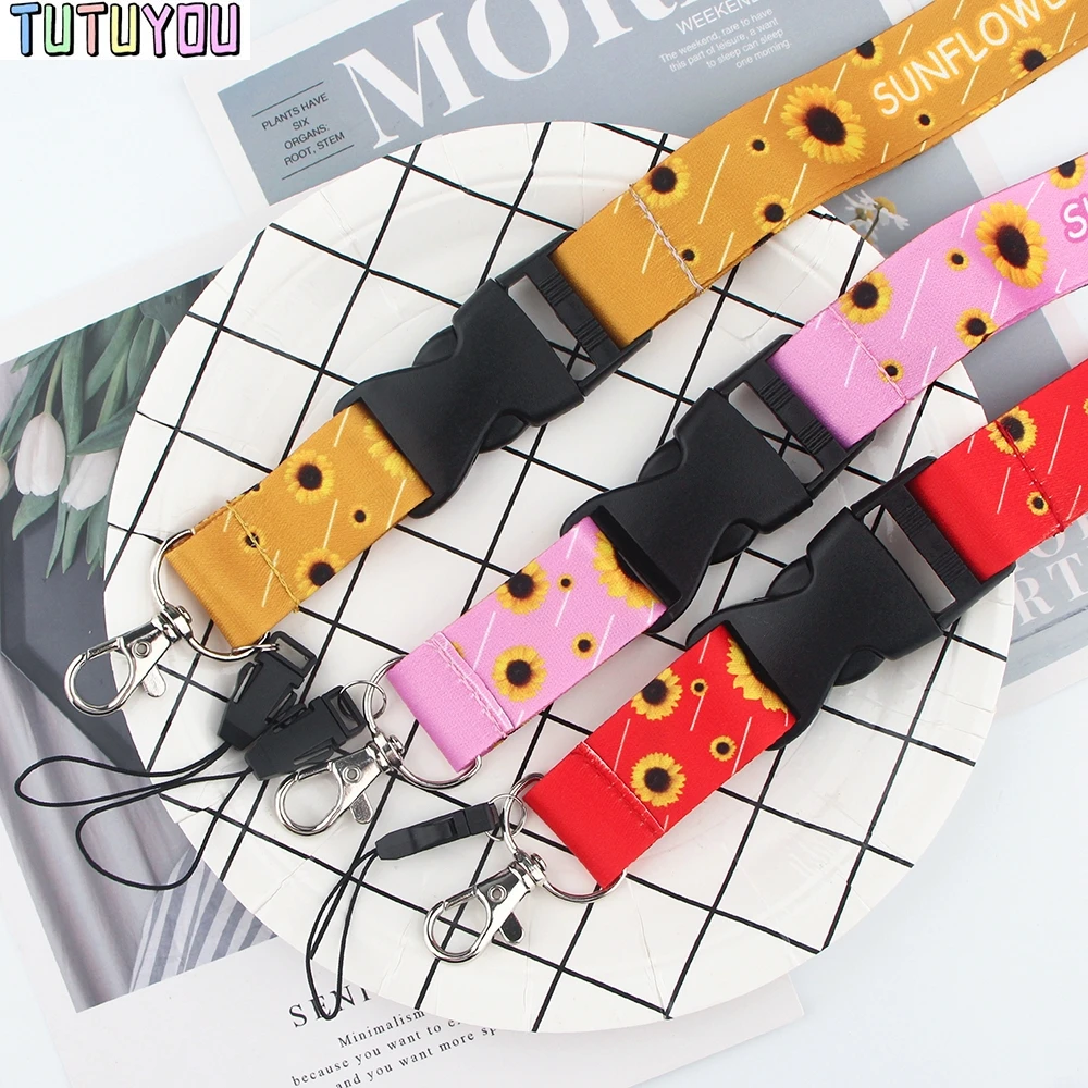 PC2301 Hidden Disability Sunflower Multiple Colour Painting Creative Neck Strap Buckle Lanyards For Phone Keys ID Card