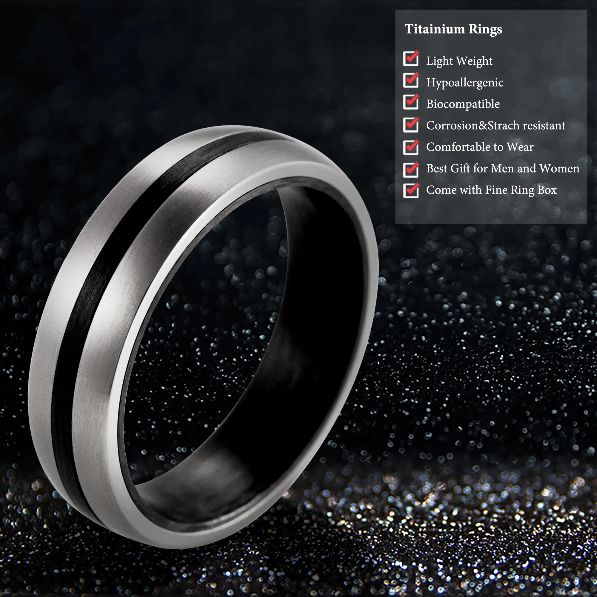 6mm Pure Carbon Fiber Wedding Bands For Men Women With Pure titanium Women\'s Engagement Ring Carbon Fiber Anniversary Ring