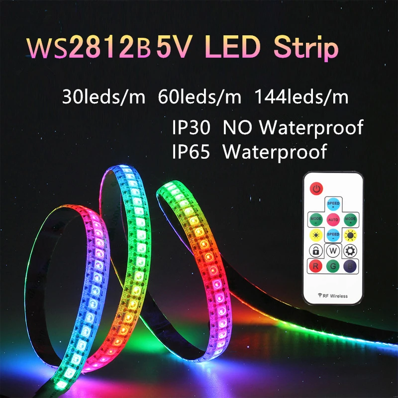 WS2812B LED Strip WS2812 IC RGB Led Strip Lights Individually Addressable LED light strip 30/60/144led RF wireless control 1m/5m