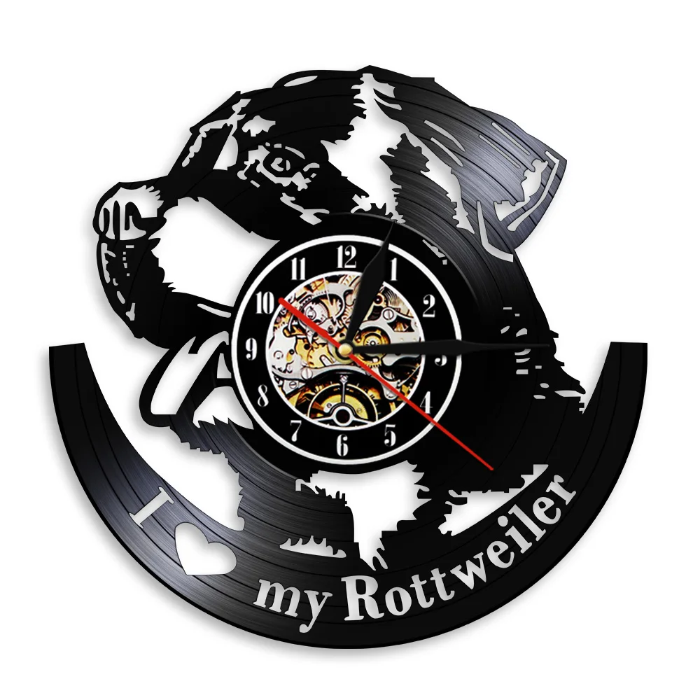 I Love Rottweile Vinyl Record Wall Clock German Dog Breed Rottweiler Modern Clock Watch Dog Animals Puppy Lover Gift Shop Decor